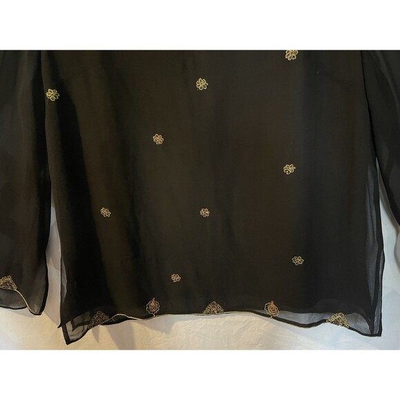 Vtg CAROLE LITTLE Woman Whimsigoth Boho Embroidered Beaded Black Silk Tunic 2X - Picture 5 of 8